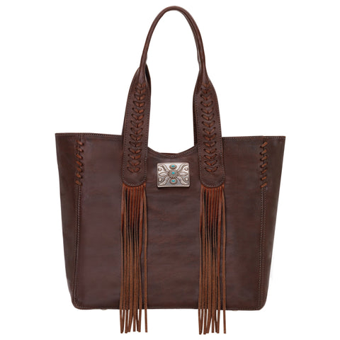 American West Mohave Canyon Chestnut Brown Leather Large Zip-Top Tote