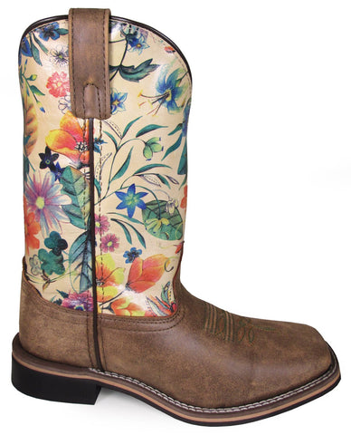 Smoky Mountain Womens Blossom Brown/Cream Leather Cowboy Boots