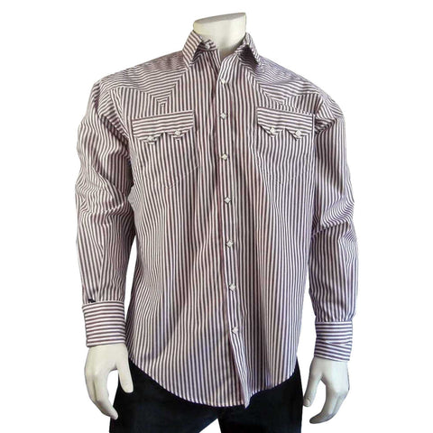 Rockmount Mens Burgundy 100% Cotton Striped Dress Western L/S Shirt