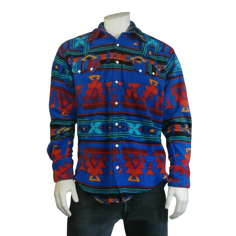 Rockmount Mens Blue/Red Fleece Native Pattern Western L/S Shirt