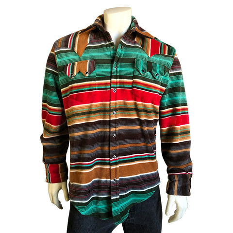 Rockmount Mens Brown/Green Fleece Serape Pattern Western L/S Shirt