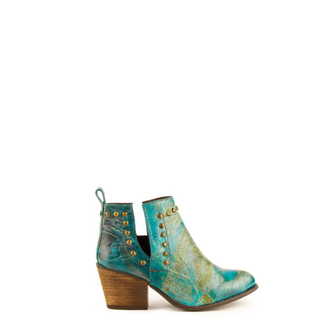 Ferrini Ladies Turquoise Leather Bootie R-Toe Stella Ankle Boots