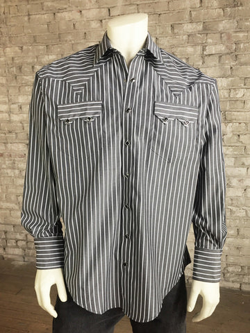 Rockmount Mens Black 100% Cotton Fine Stripe Western L/S Shirt