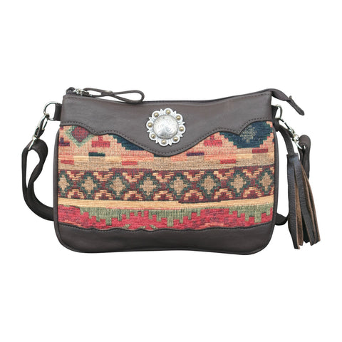 American West Santa Fe Multi-Color Leather Tapestry Crossbody Bag
