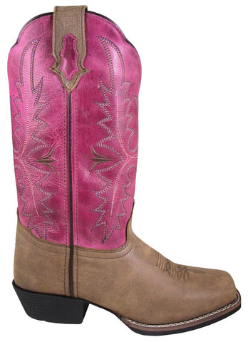 Smoky Mountain Womens Hannah Brown/Pink Leather Cowboy Boots