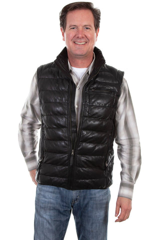 Scully Mens Black Leather Ribbed Vest