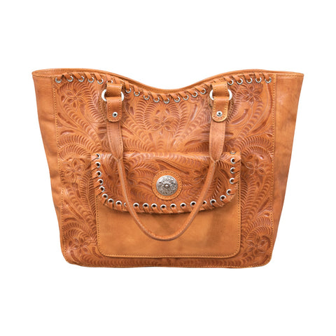 American West Harvest Moon Natural Tan Leather CCS Zip Top Tote