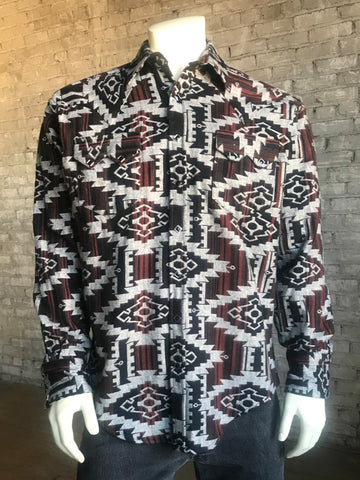 Rockmount Mens Black/Brown 100% Cotton Jacquard Flannel Western L/S Shirt