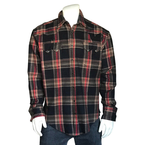 Rockmount Mens Brown/Black 100% Cotton Flannel Plaid Western L/S Shirt