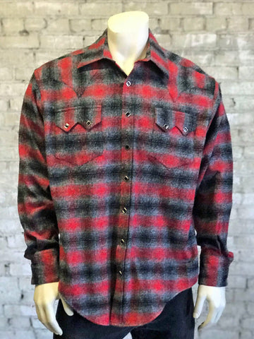 Rockmount Mens Red/Grey 100% Cotton Flannel Plaid Western L/S Shirt