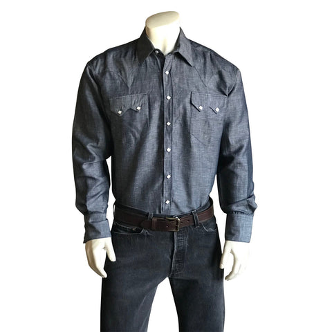 Rockmount Mens Indigo 100% Linen Classic Western L/S Shirt