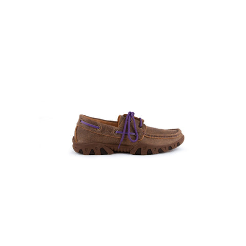 Ferrini Ladies Mocha/Purple Leather Shoes Cowhide Loafers