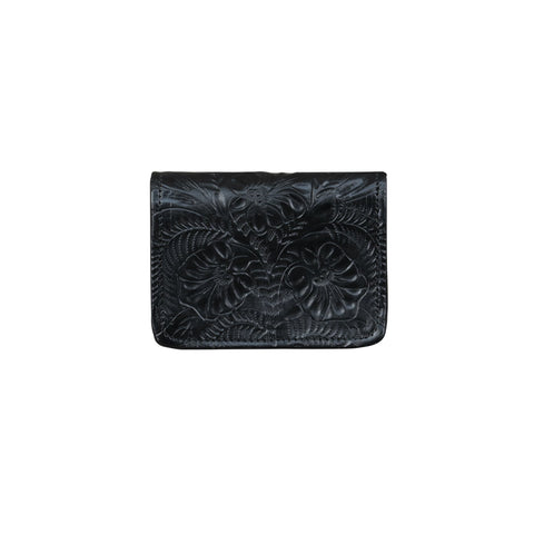 American West Small Black Leather Tooled Trifold Wallet