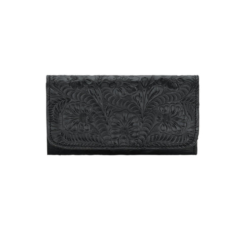 American West Black Tooled Leather Trifold Wallet
