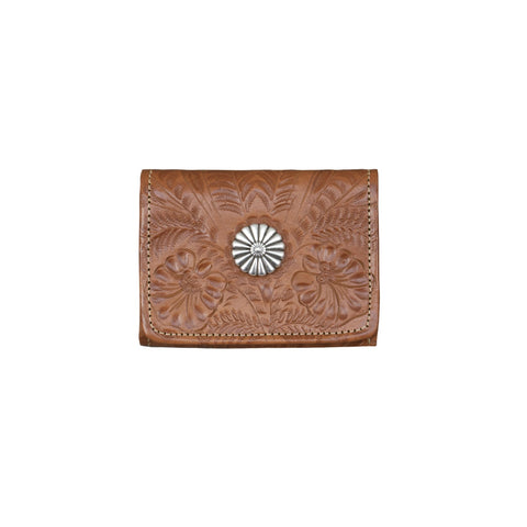 American West Small Natural Tan Leather Concho Trifold Wallet