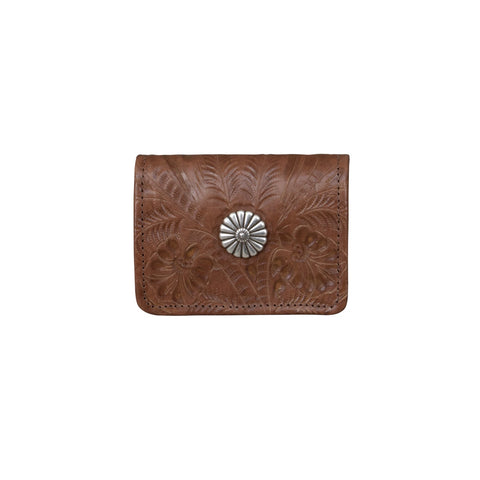 American West Small Antique Brown Leather Concho Trifold Wallet