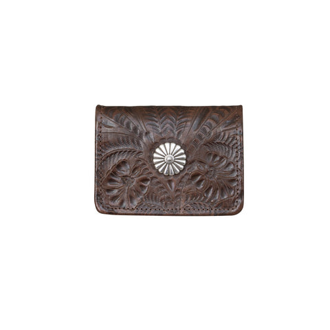 American West Small Chestnut Brown Leather Concho Trifold Wallet