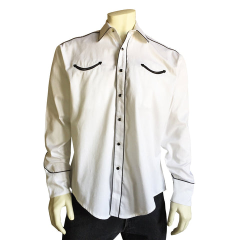 Rockmount Mens White 100% Cotton Signature Smile Pockets L/S Shirt