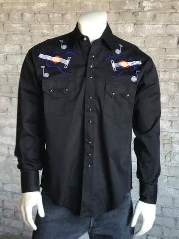Rockmount Mens Black 100% Cotton Guitar Western L/S Shirt