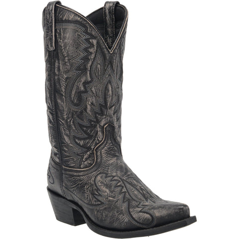 Laredo Mens Garrett Cowboy Boots Leather Black Distressed