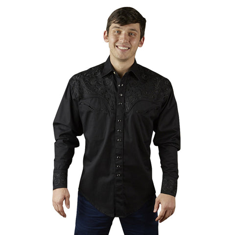 Rockmount Mens Black 100% Cotton Vintage Tooling Western L/S Shirt MT