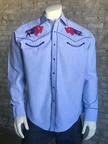 Rockmount Mens Chambray 100% Cotton American Bison Western L/S Shirt