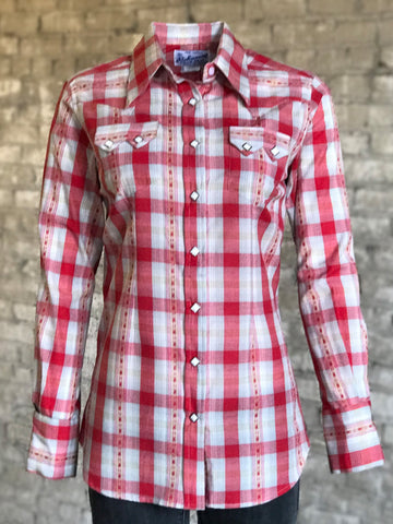 Rockmount Womens Red 100% Cotton Retro Dobby Plaid Western L/S Shirt