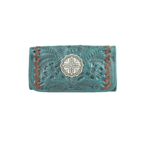 American West Lariats & Lace Dark Turquoise Leather Trifold Wallet