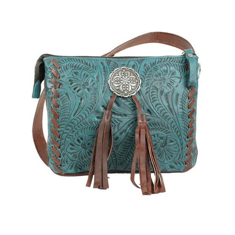 American West Lariats & Lace Dark Turquoise Leather Crossbody Bag