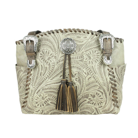 American West Lariats & Lace Sand Leather CCS Zip Top Tote