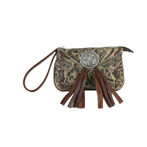 American West Lariats & Lace Distressed Charcoal Leather Event Bag