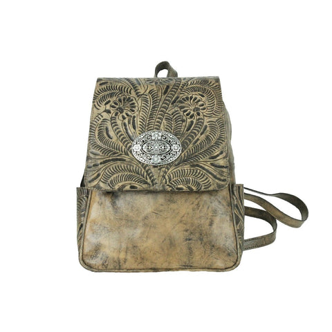 American West Lariats & Lace Distressed Charcoal Leather Flap Backpack