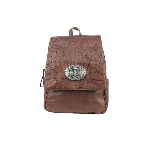 American West Lariats & Lace Chestnut Brown Leather Flap Backpack
