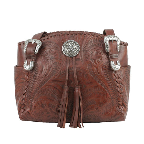American West Lariats & Lace Chestnut Brown Leather CCS Zip Top Tote