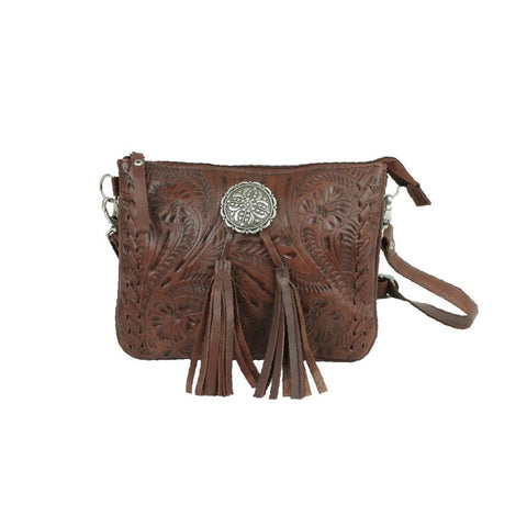 American West Lariats & Lace Chestnut Brown Leather Crossbody Bag