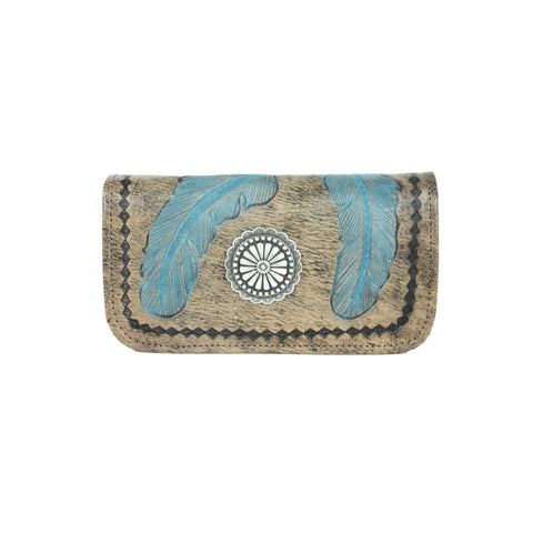 American West Sacred Bird Charcoal/Turquoise Leather Trifold Wallet