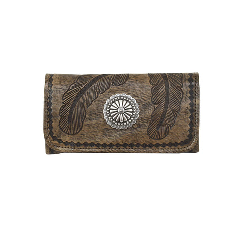 American West Sacred Bird Charcoal/Black Leather Trifold Wallet