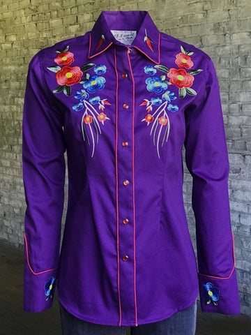 Rockmount Womens Purple 100% Cotton Floral Bouquet Western L/S Shirt