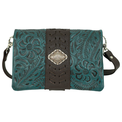 American West Grab-and-Go Dark Turquoise Leather Foldover Crossbody Bag