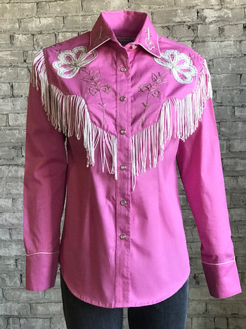 Rockmount Womens Pink 100% Cotton Embroidered Fringe Western L/S Shirt