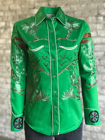 Rockmount Womens Green 100% Cotton Porter Wagoner L/S Shirt