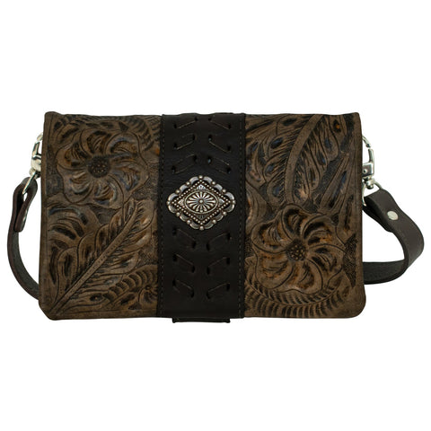 American West Grab-and-Go Distressed Charcoal Leather Foldover Crossbody Bag