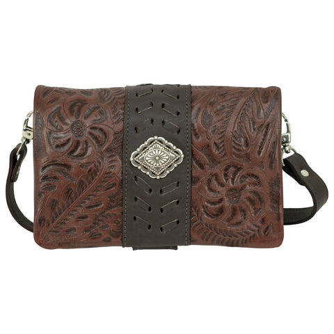 American West Grab-and-Go Chestnut Brown Leather Foldover Crossbody Bag