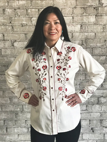 Rockmount Womens Ivory 100% Cotton Vintage Thistle Western L/S Shirt