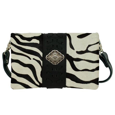 American West Grab-and-Go Zebra Hair-On Leather Large Crossbody Bag