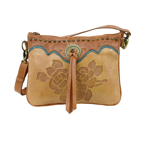 American West Texas Rose Natural Tan Leather Crossbody Bag