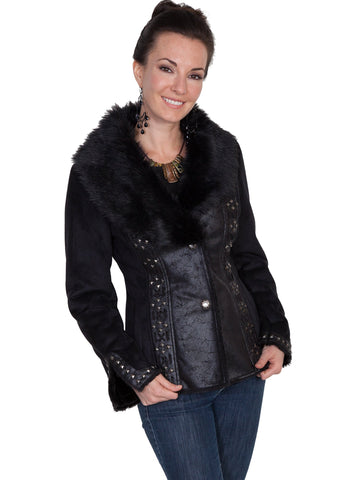 Scully Womens Black Faux Fur Stud Jacket