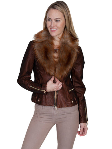 Scully Womens Copper Faux Fur Moto Jacket