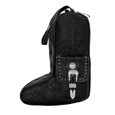 American West Retro Romance Black Tooled Leather Mens Boot Bag