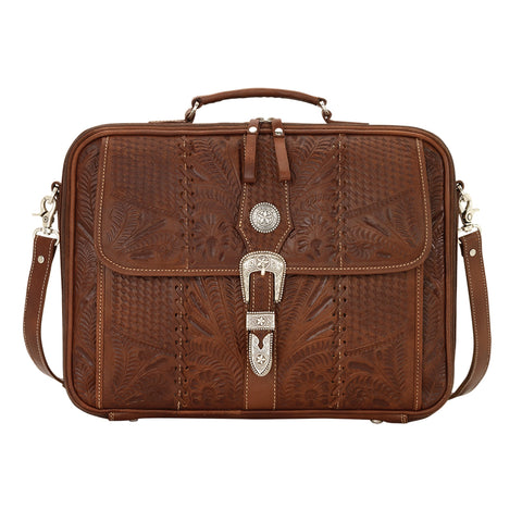 American West Retro Romance Antique Brown Leather Laptop Briefcase